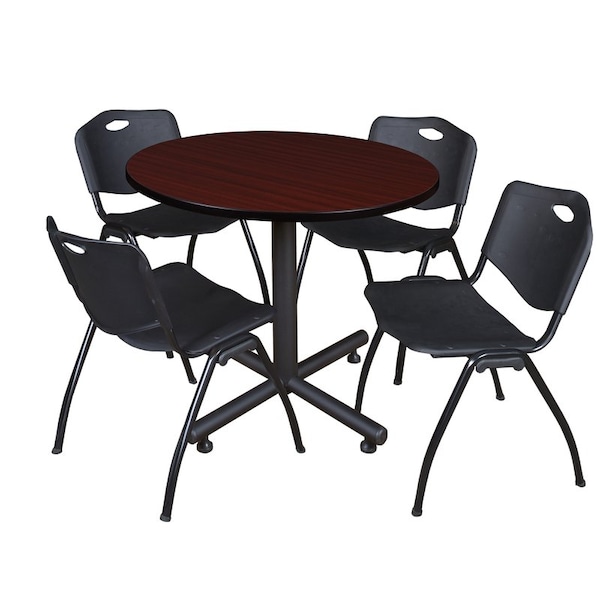 Kobe Round Tables > Breakroom Tables > Kobe Round Table & Chair Sets, Wood|Metal|Plastic Top, Mahogany - TKB36RNDMH47BK