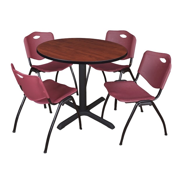 Cain Round Tables > Breakroom Tables > Cain Round Table & Chair Sets, Wood|Metal|Plastic Top, Cherry - TB36RNDCH47BY