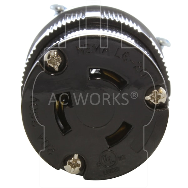 Ac Works NEMA L6-20R 20A 250V 3-Prong Locking Female Connector with UL, C-UL Approval in Black - ASL620R-BK