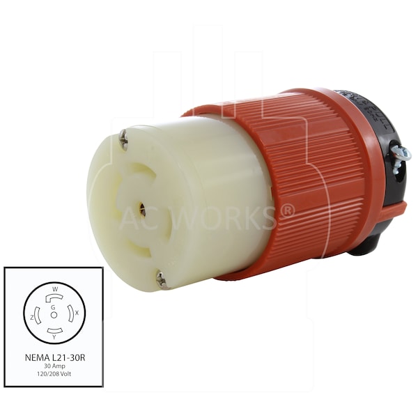 Ac Works NEMA L21-30R 30A 3-Phase 120/208V 3PY, 5-Wire Locking Female UL, C-UL Approval in Orange - ASL2130R