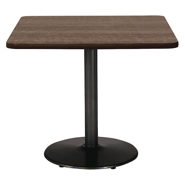 Kfi Square KFI Mode 42" Square Breakroom Table with Studio Teak Top, Round Black Base, Counter Height - T42SQ-B1922-BK-7960K-31