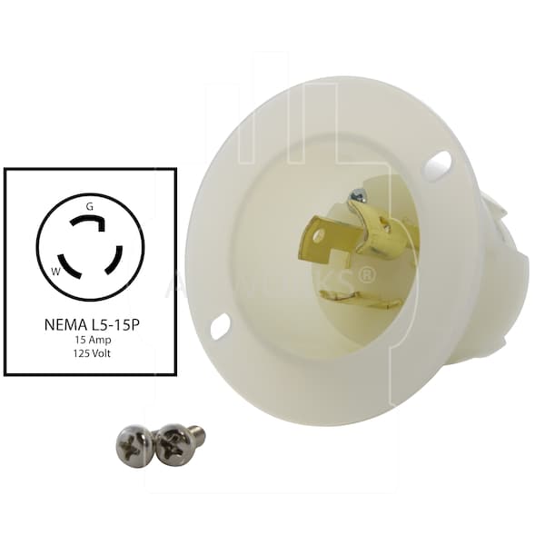 Ac Works 15A 125 Volt L5-15P Locking Power Input Inlet UL and C-UL Listed - ASINL515P