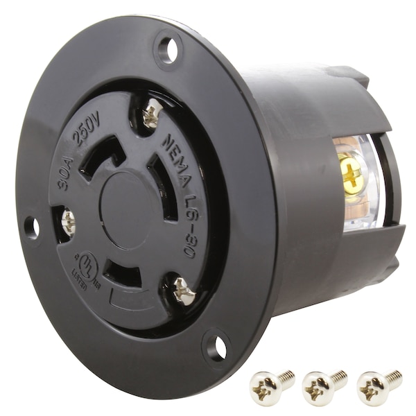Ac Works 30A 250V L6-30R Flanged Outlet UL and C-UL Listed - ASOUL630R