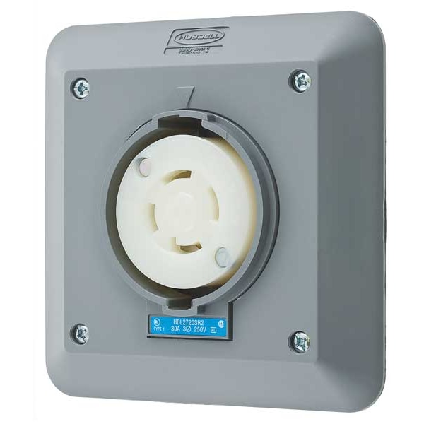 Hubbell 30A Locking Receptacle 3P 4W 250VAC L15-30R GY - HBL2720SR2