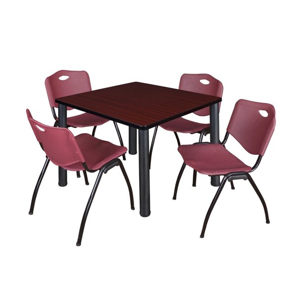 Kee Square Tables > Breakroom Tables > Kee Square Table & Chair Sets, Wood|Metal|Plastic Top, Mahogany - TB4242MHBPBK47BY