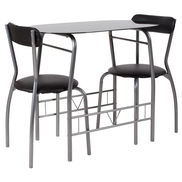 Flash Furniture Oval Bistro Table, 19.75" W, 35.5" L, 29.5" H, Glass Top, Black - XM-JM-A0278-1-2-BK-GG