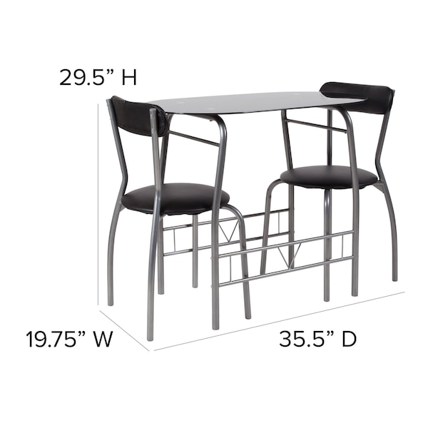 Flash Furniture Oval Bistro Table, 19.75" W, 35.5" L, 29.5" H, Glass Top, Black - XM-JM-A0278-1-2-BK-GG