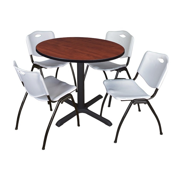 Cain Round Tables > Breakroom Tables > Cain Round Table & Chair Sets, Wood|Metal|Plastic Top, Cherry - TB42RNDCH47GY