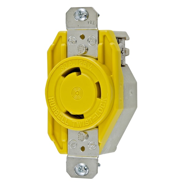 Hubbell Wiring Device-Kellems Locking Devices, Twist-Lock®, Marine Grade, Flush Receptacle, 30A 125V, 2-Pole 3-Wire Grounding, L5-30R, Screw Terminal, Yellow - HBL26CM10