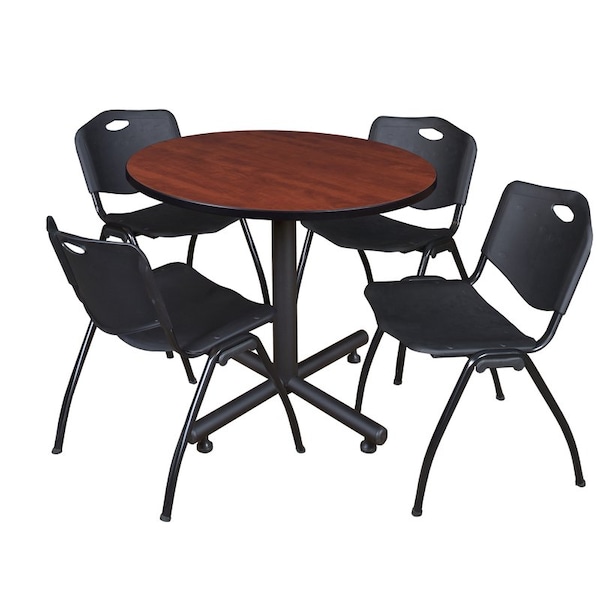 Kobe Round Tables > Breakroom Tables > Kobe Round Table & Chair Sets, Wood|Metal|Plastic Top, Cherry - TKB42RNDCH47BK