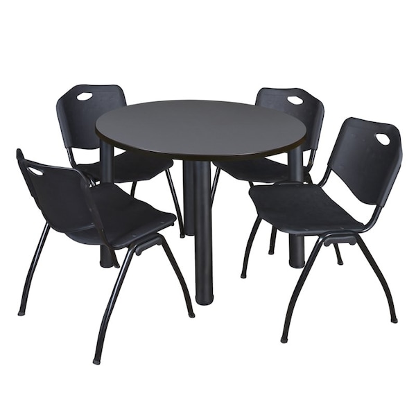Kee Round Tables > Breakroom Tables > Kee Round Table & Chair Sets, Wood|Metal|Plastic Top, Grey - TB42RNDGYBPBK47BK