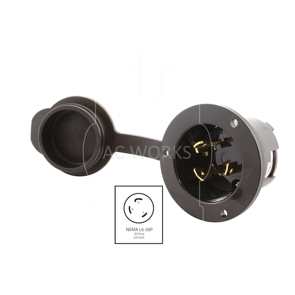 Ac Works 30A 250V L6-30P Power Input Inlet UL and C-UL Listed with Weather Cover - ASINL630P-FC