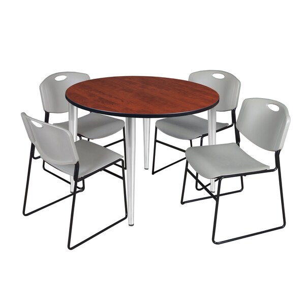 Regency Kahlo Round Table & Chair Sets, 48 W, 48 L, 29 H, Wood, Metal, Polypropylene Top, Cherry - TPL48RNDCHCM44GY