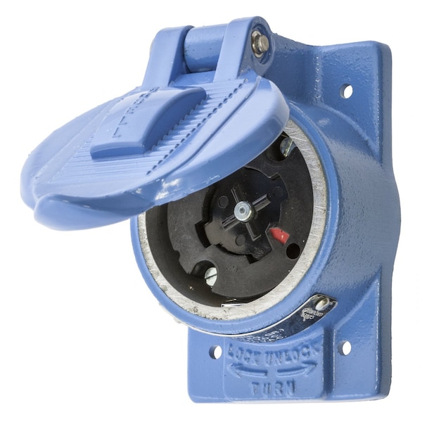 Hubbell Wiring Device-Kellems Locking Devices, Hubbellock, Industrial, Receptacle, 30A 600V AC, 20A 250V DC, 4-Pole 5-Wire Grounding, Non NEMA, Screw Terminal, With FS/FD Cover. - HBL25250