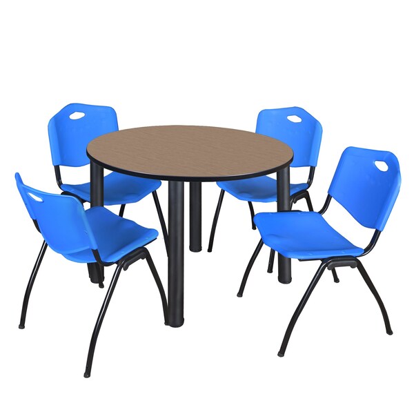 Regency Round Kee Breakroom Table W/ 4 M Stack Chairs, 42 in W, 42 in L, Noble Oak - TB42RNDNOBPBK47BE