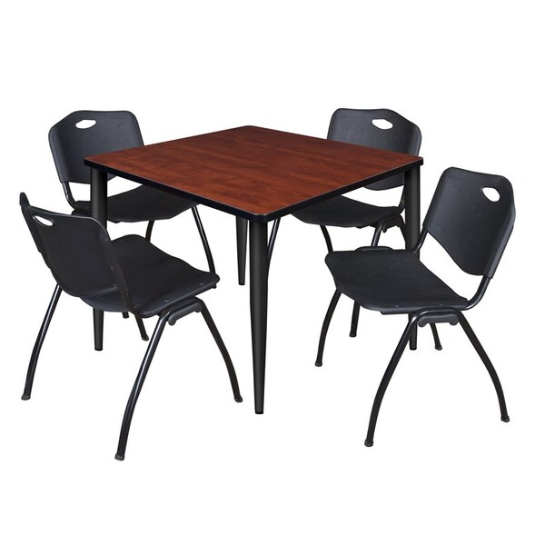 Regency Kahlo Square Table & Chair Sets, 36 W, 36 L, 29 H, Wood, Metal, Plastic Top, Cherry - TPL3636CHBK47BK
