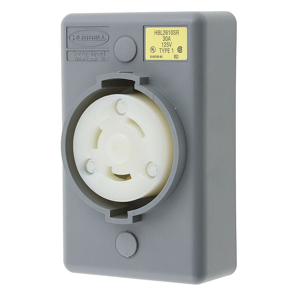 Hubbell 30A Twist-Lock Receptacle 2P 3W 125VAC L5-30R GY - HBL2610SR