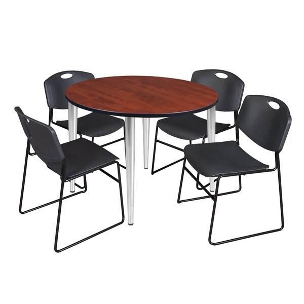 Regency Kahlo Round Table & Chair Sets, 48 W, 48 L, 29 H, Wood, Metal, Polypropylene Top, Cherry - TPL48RNDCHCM44BK