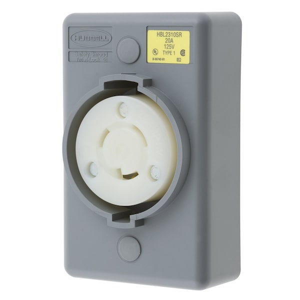 Hubbell 20A Twist-Lock Receptacle 2P 3W 125VAC L5-20R GY - HBL2310SR