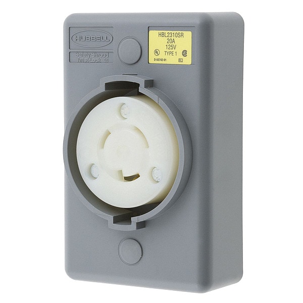 Hubbell 20A Twist-Lock Receptacle 2P 3W 125VAC L5-20R GY - HBL2310SR