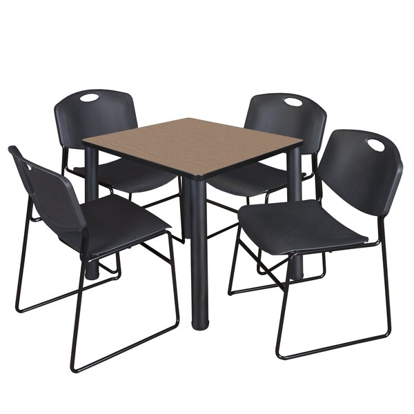 Regency Square Kee Breakroom Table W/ 4 Zeng Stack Chairs, 30 in W, 30 in L, Noble Oak - TB3030NOBPBK44BK