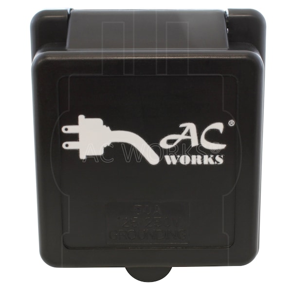 Ac Works 50A Locking 4-Wire SS2-50 RV/Marine Inlet in Black with Cover - RVINSS2-BK