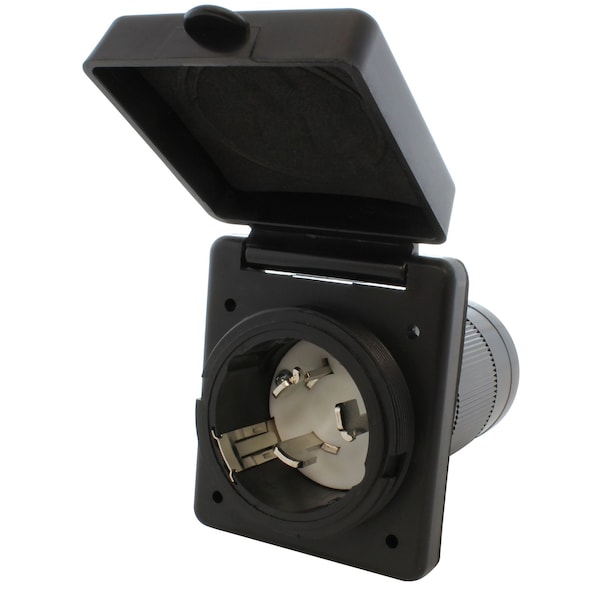 Ac Works 50A Locking 4-Wire SS2-50 RV/Marine Inlet in Black with Cover - RVINSS2-BK