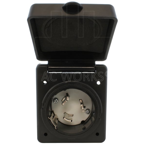 Ac Works 50A Locking 4-Wire SS2-50 RV/Marine Inlet in Black with Cover - RVINSS2-BK