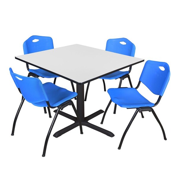 Regency Cain Square Table & Chair Sets, 48 W, 48 L, 29 H, Wood, Metal, Plastic Top, White - TB4848WH47BE