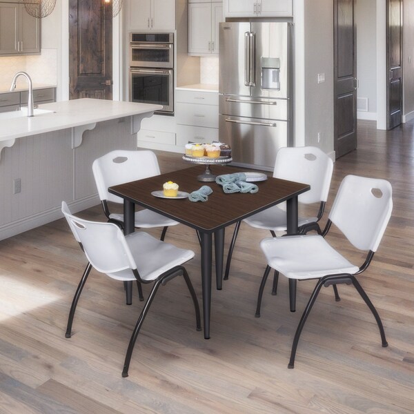Regency Square Kahlo Breakroom Table W/ 4 M Stack Chairs, 42 in W, 42 in L, Neo Walnut - TPL4242NWBK47GY
