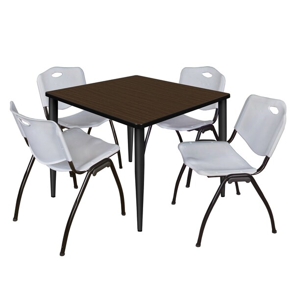 Regency Square Kahlo Breakroom Table W/ 4 M Stack Chairs, 42 in W, 42 in L, Neo Walnut - TPL4242NWBK47GY