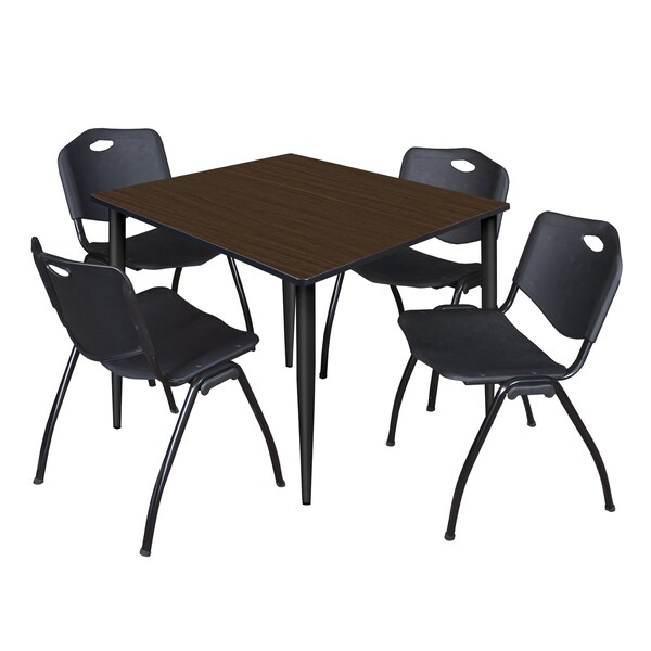 Regency Square Kahlo Breakroom Table W/ 4 M Stack Chairs, 48 in W, 48 in L, Neo Walnut - TPL4848NWBK47BK