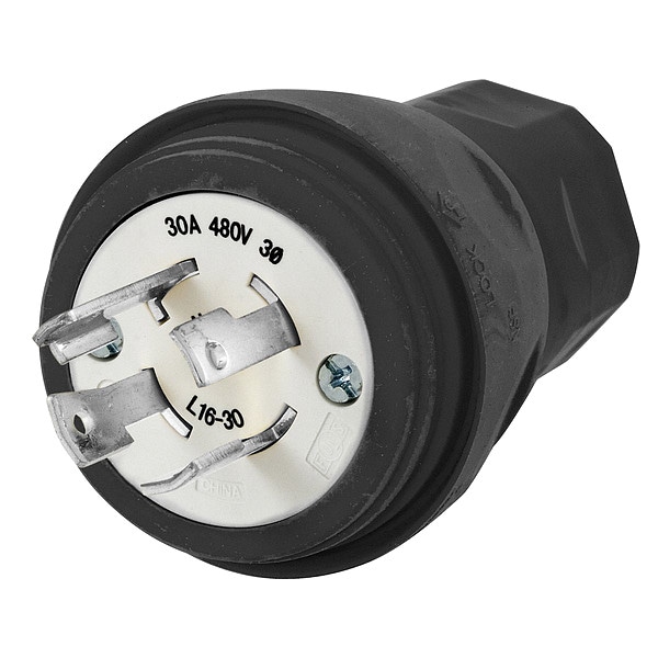 Hubbell 30A Watertight Locking Plug 3P 4W 480VAC L16-30P BK - HBL28W76BK