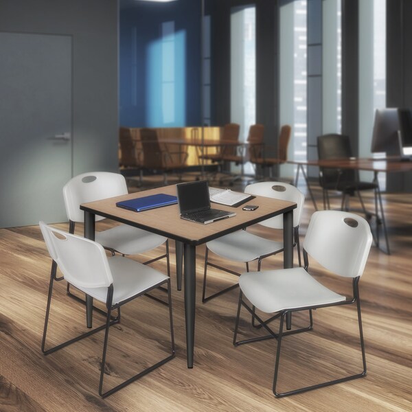Regency Square Kahlo Breakroom Table W/ 4 Zeng Stack Chairs, 48 in W, 48 in L, Noble Oak - TPL4848NOBK44GY