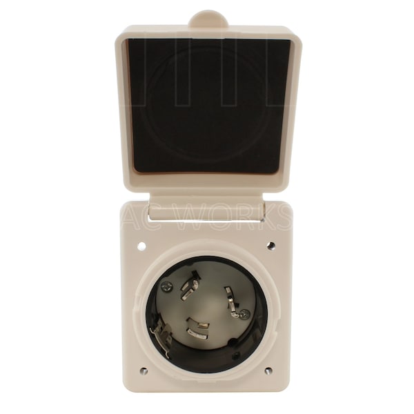 Ac Works 50A Locking 4-Wire SS2-50 RV/Marine Inlet in White with Cover - RVINSS2-WT