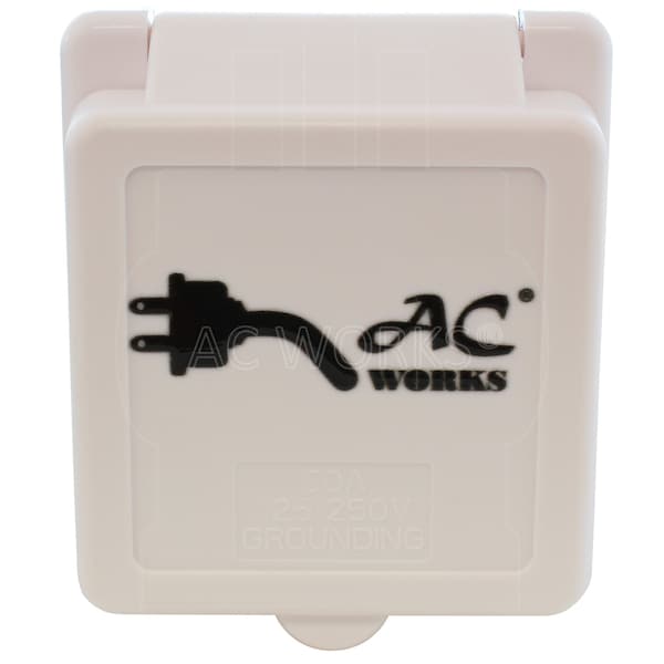 Ac Works 50A Locking 4-Wire SS2-50 RV/Marine Inlet in White with Cover - RVINSS2-WT