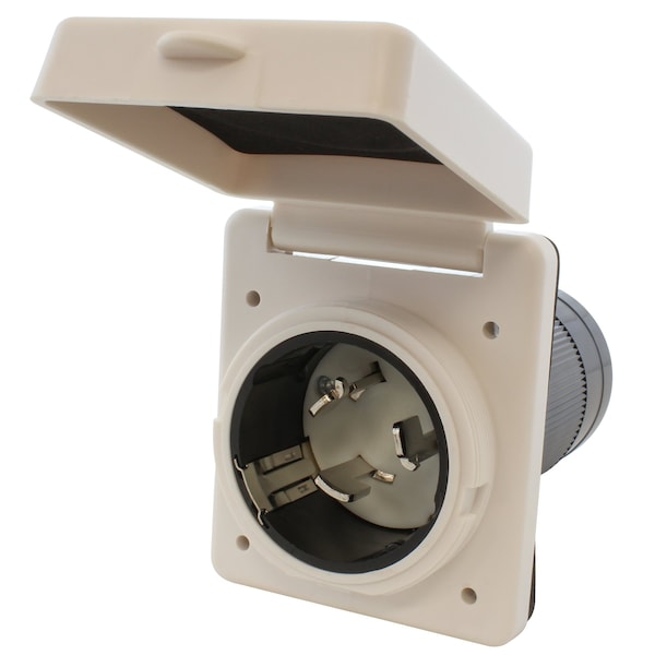 Ac Works 50A Locking 4-Wire SS2-50 RV/Marine Inlet in White with Cover - RVINSS2-WT
