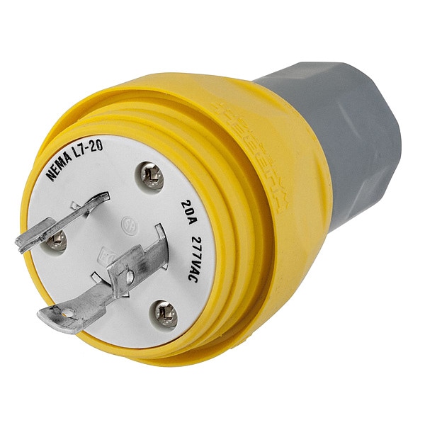 Hubbell 20A Watertight Locking Plug 2P 3W 277VAC L7-20P YL - HBL26W49
