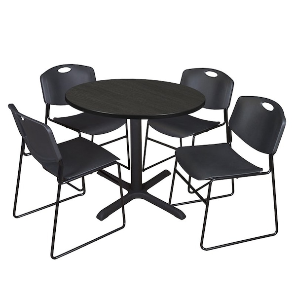 Regency Cain Round Table & Chair Sets, 42 W, 42 L, 29 H, Wood, Metal, Polypropylene Top, Ash Grey - TB42RNDAG44BK