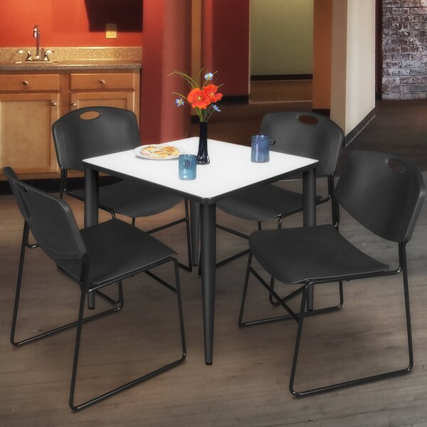Regency Kahlo Square Table & Chair Sets, 30 W, 30 L, 29 H, Wood, Metal, Polypropylene Top, White - TPL3030WHBK44BK