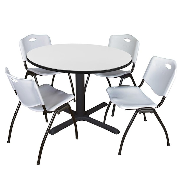 Regency Cain Round Table & Chair Sets, 48 W, 48 L, 29 H, Wood, Metal, Plastic Top, White - TB48RNDWH47GY