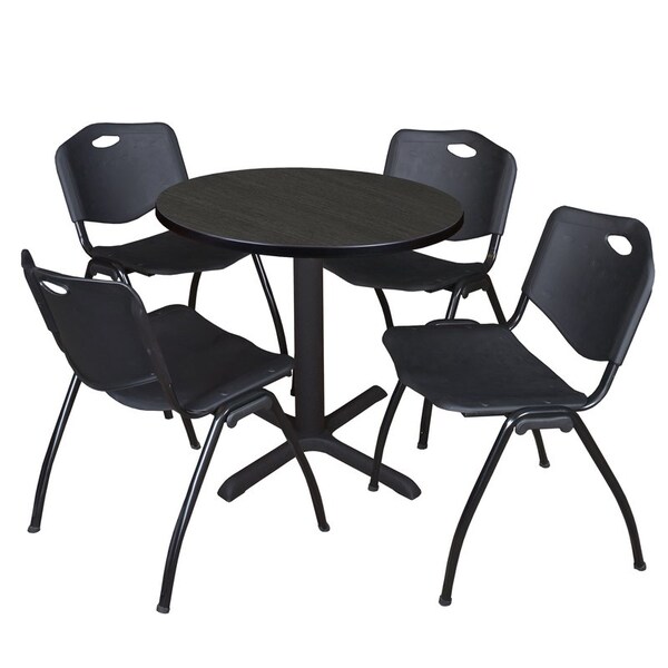 Regency Cain Round Table & Chair Sets, 30 W, 30 L, 29 H, Wood, Metal, Plastic Top, Ash Grey - TB30RNDAG47BK