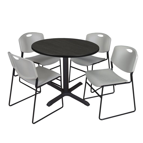 Regency Cain Round Table & Chair Sets, 36 W, 36 L, 29 H, Wood, Metal, Polypropylene Top, Ash Grey - TB36RNDAG44GY