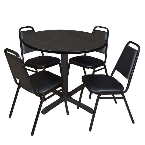 Regency Cain Round Table & Chair Sets, 36 W, 36 L, 29 H, Wood, Metal, Vinyl Top, Ash Grey - TB36RNDAG29BK