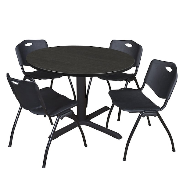 Regency Cain Round Table & Chair Sets, 48 W, 48 L, 29 H, Wood, Metal, Plastic Top, Ash Grey - TB48RNDAG47BK