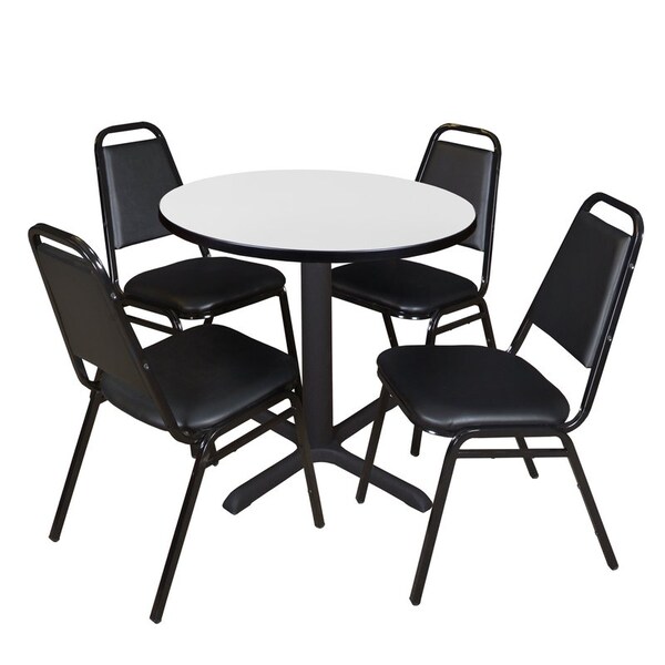 Regency Cain Round Table & Chair Sets, 30 W, 30 L, 29 H, Wood, Metal, Vinyl Top, White - TB30RNDWH29BK