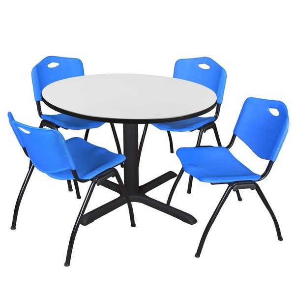 Regency Cain Round Table & Chair Sets, 48 W, 48 L, 29 H, Wood, Metal, Plastic Top, White - TB48RNDWH47BE