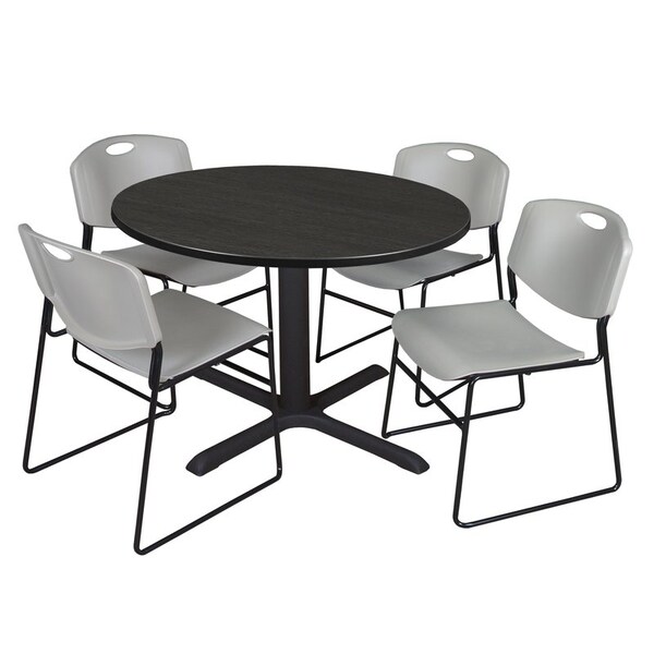 Regency Cain Round Table & Chair Sets, 48 W, 48 L, 29 H, Wood, Metal, Polypropylene Top, Ash Grey - TB48RNDAG44GY