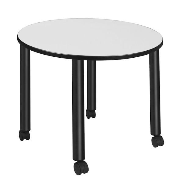Regency Kee Mobile Tables, 42 W, 42 L, 29 H, Wood, Metal Top, White - TBMC42RNDWHBK
