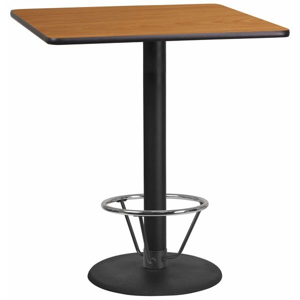 Flash Furniture Square Laminate Table, 36" W, 36" L, 43.125" H, Laminate Top, Wood Grain - XU-NATTB-3636-TR24B-4CFR-GG